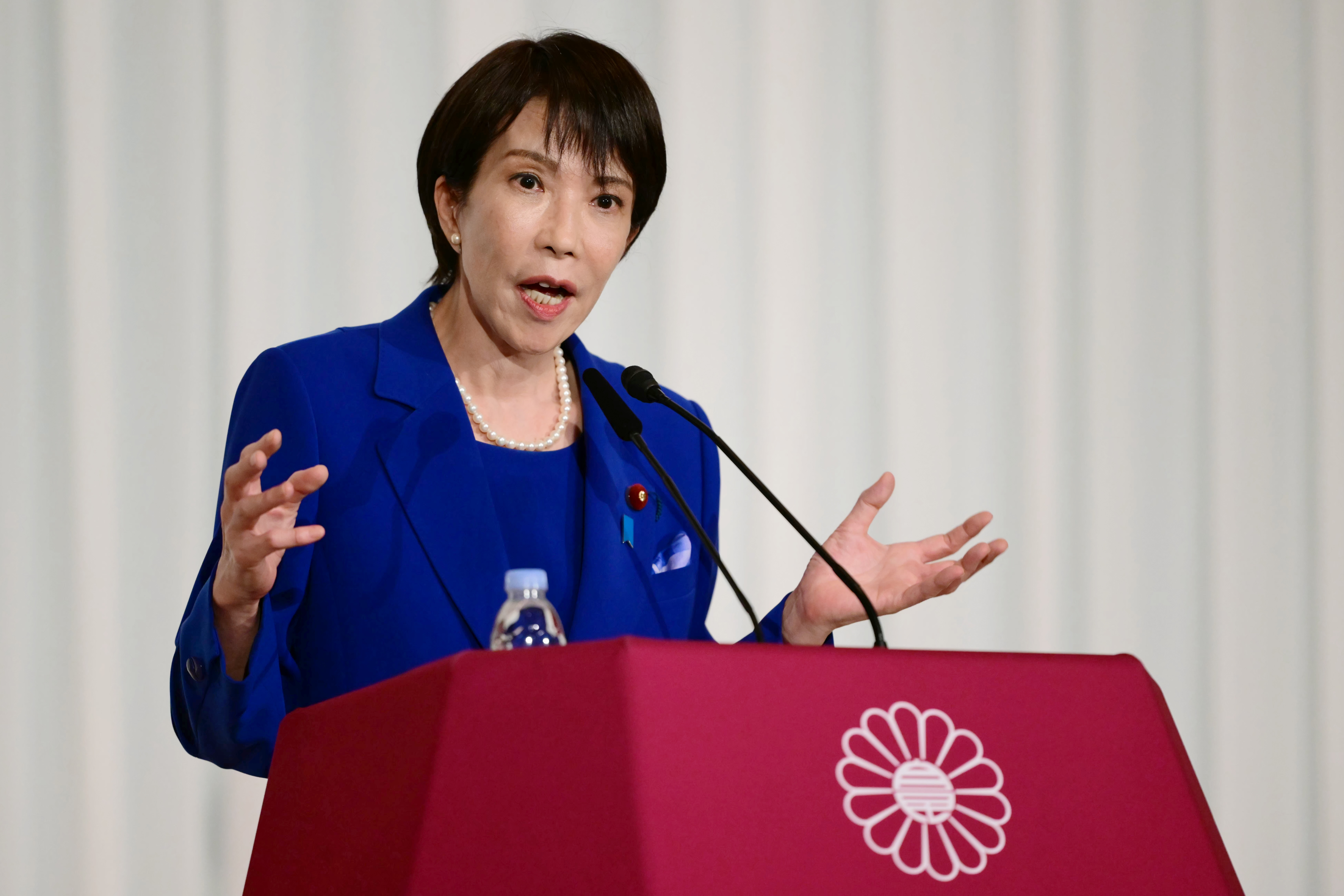 TOKYO, JAPAN - OCTOBER 4: Sanae Takaichi, the newly-elected leader of Japan's ruling party, the Liberal Democratic Party (LDP), attends a press conference after the LDP presidential election on October 4, 2025 in Tokyo, Japan. Conservative Sanae Takaichi hailed a 