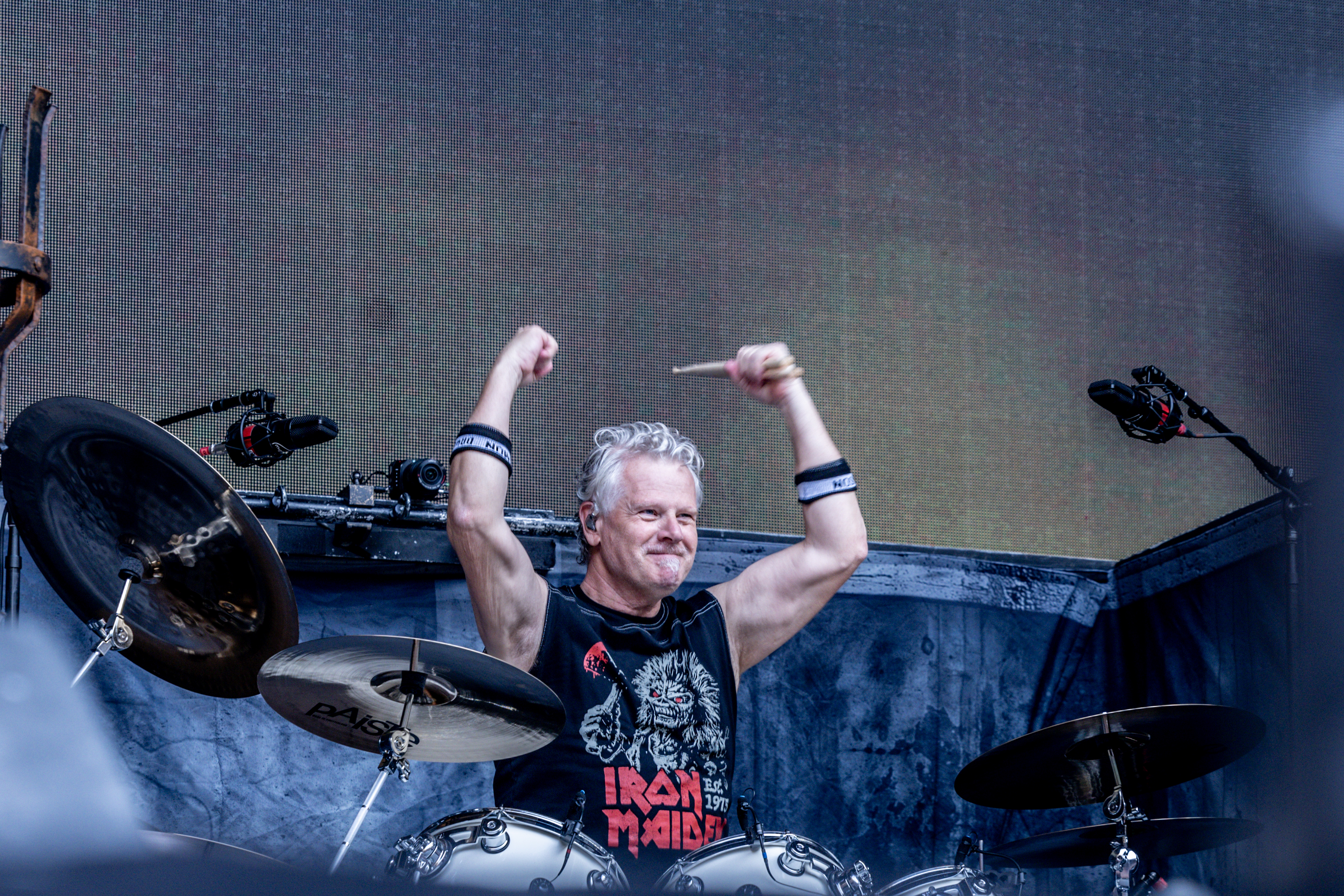 SPAIN - JULY 05: The band Iron Maiden during their performance at the Metropolitano Stadium, on July 5, 2025, in Madrid, Spain. Iron Maiden, pioneers of heavy metal since 1975, have sold more than 100 million records and marked generations with anthems such as 